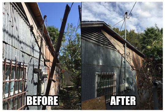 Before and After of damaged main service